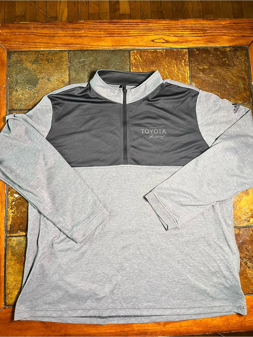 Adidas/Toyota Racing Quarter-Zip Pullover Jacket - Gray/Black-2XL